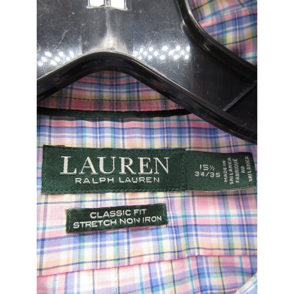 Lauren Ralph Lauren Shirt 15 1/2 Medium Pink Classic Fit Non Iron Plaid - Picture 9 of 11